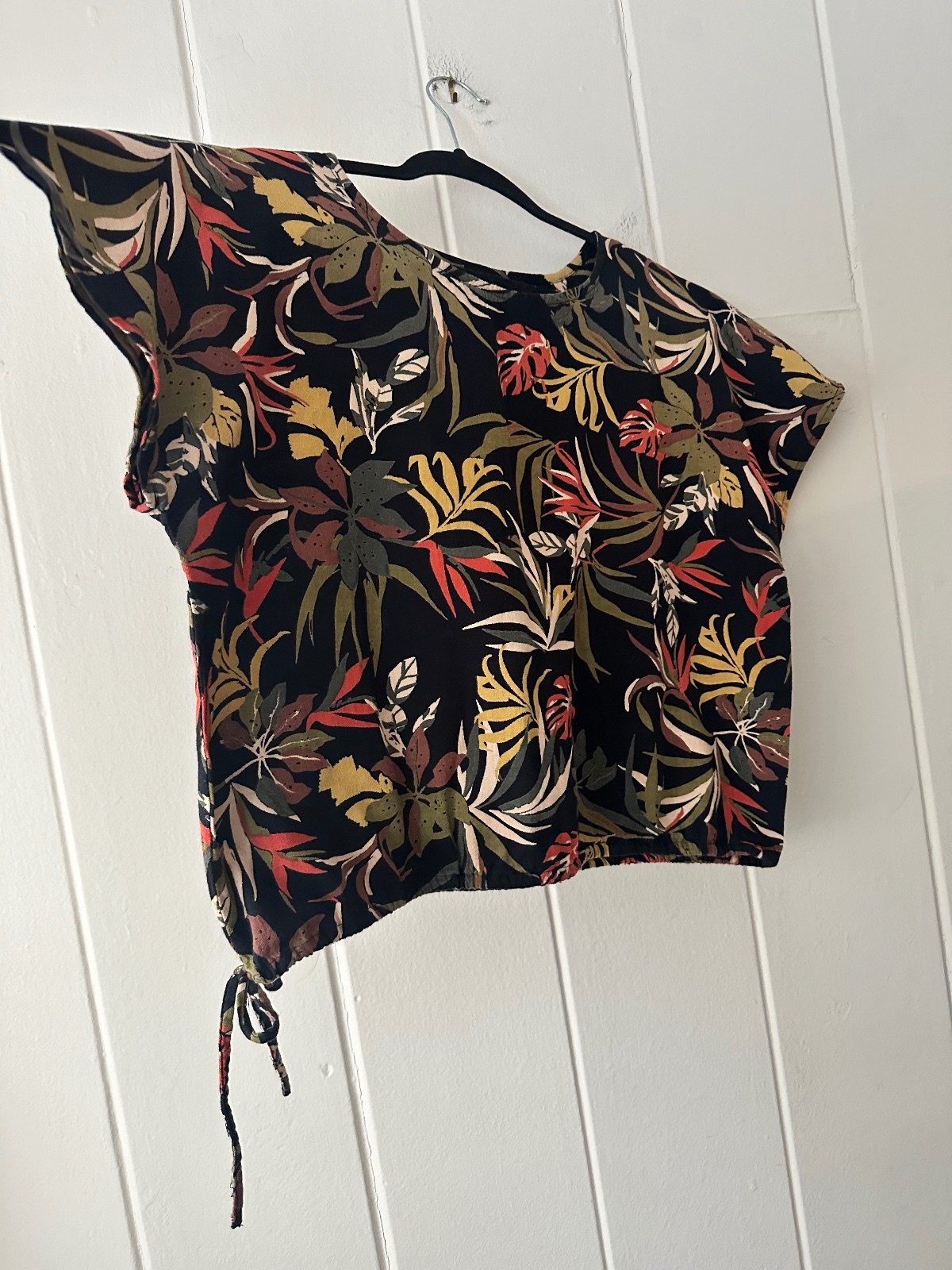 World Market Cotton Linen Blend Tropical Print Top w/ Cinch Waist Size Large/XL
