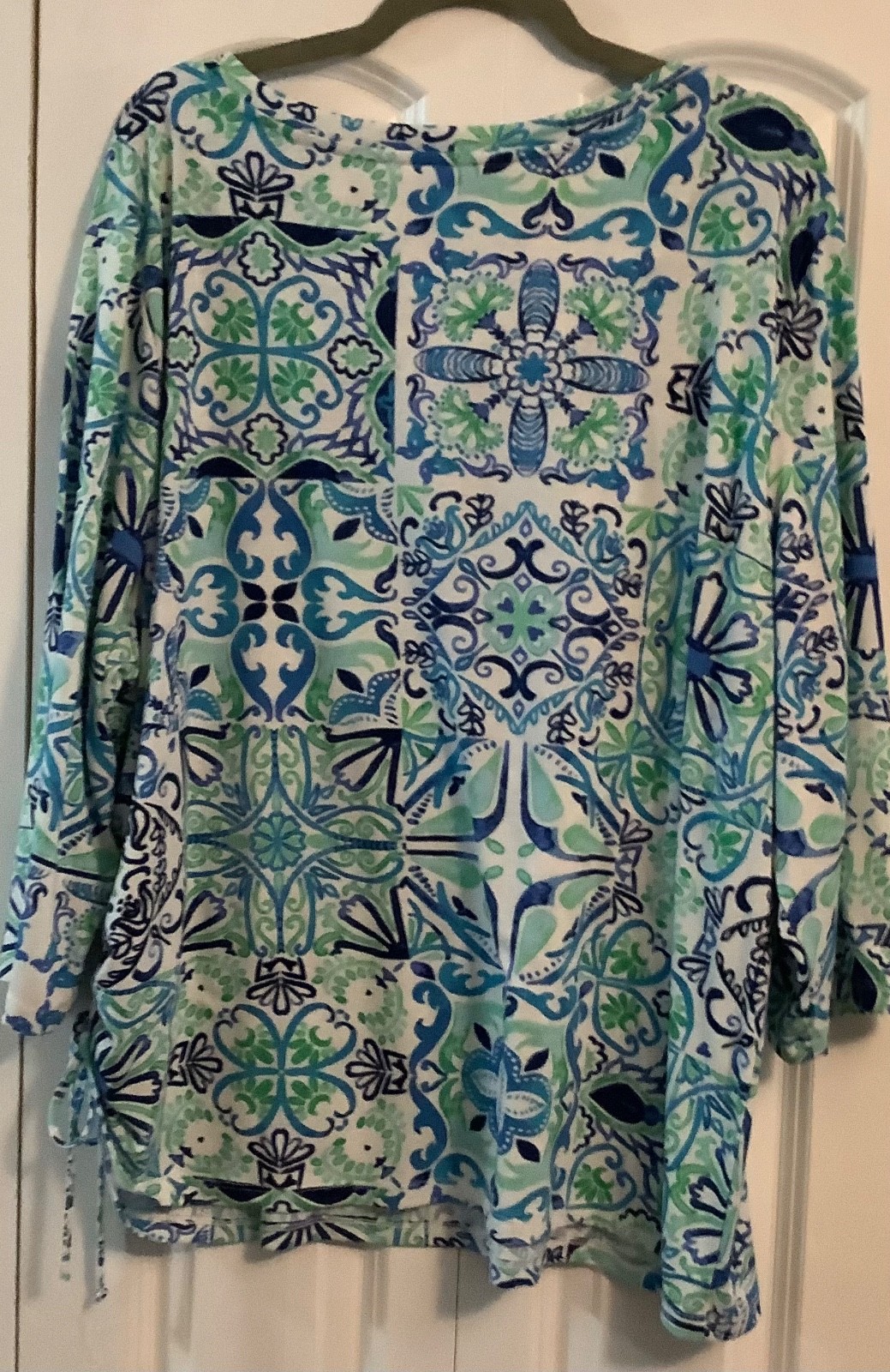 Palm Grove Shirt 3/4 Sleeve Multi Print Size 3X Tunic Side Drawstring V Neck