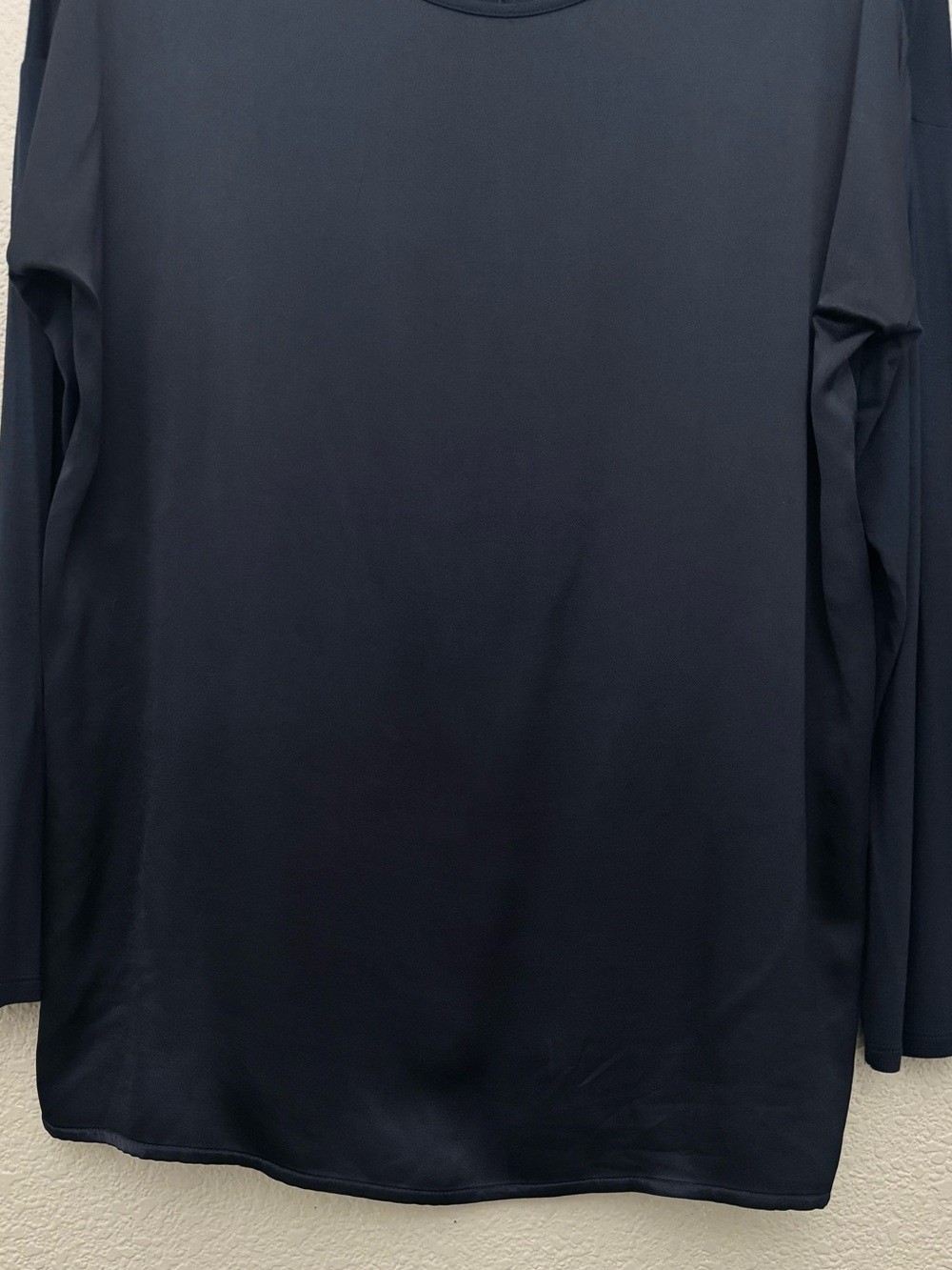 J.Jill Silky Feel Satin Front Top Long Sleeve Pullover Navy Blue Petite Small