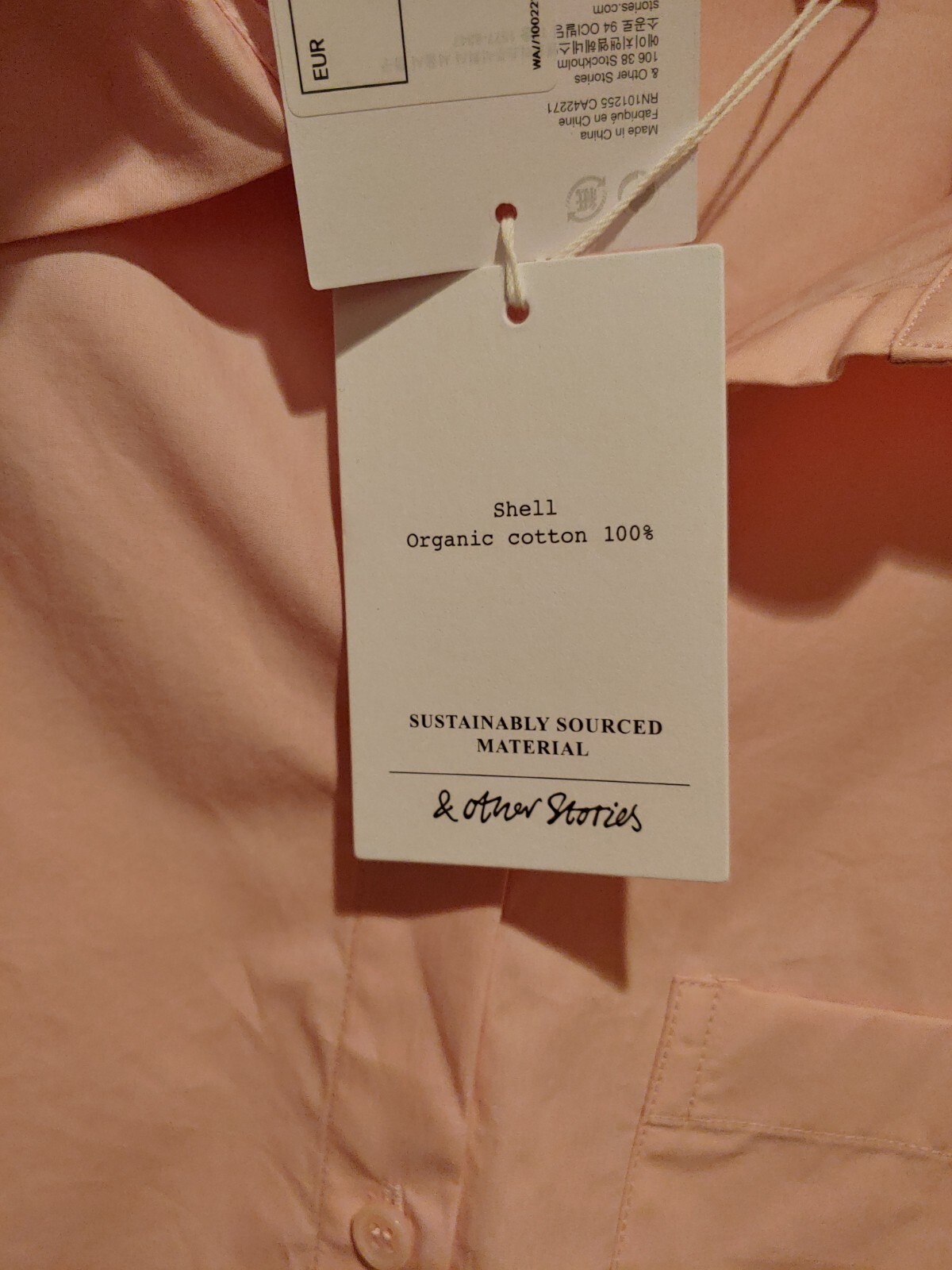 NWT & Other Stories Pink Organic Cotton Button Up Shirt Pink Lg-1X Runs Big