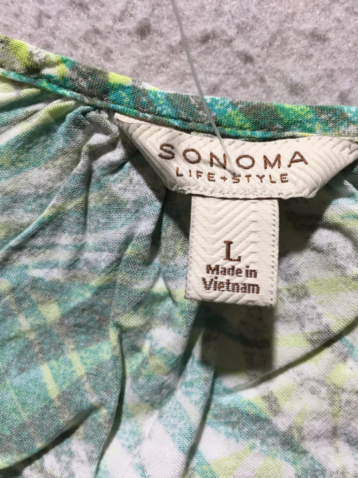 Sonoma Tank Top Womens L Large Green Yellow Hawaiian Sleeveless Tied V Neck