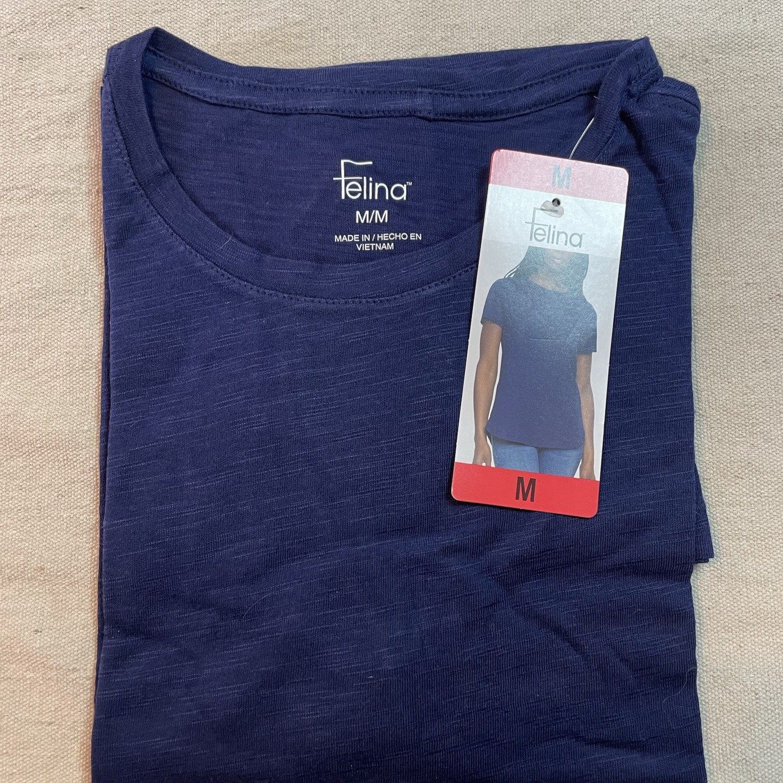 M Felina Womens Slub Jersey Crew Neck T-shirt Top Size Medium Blue New