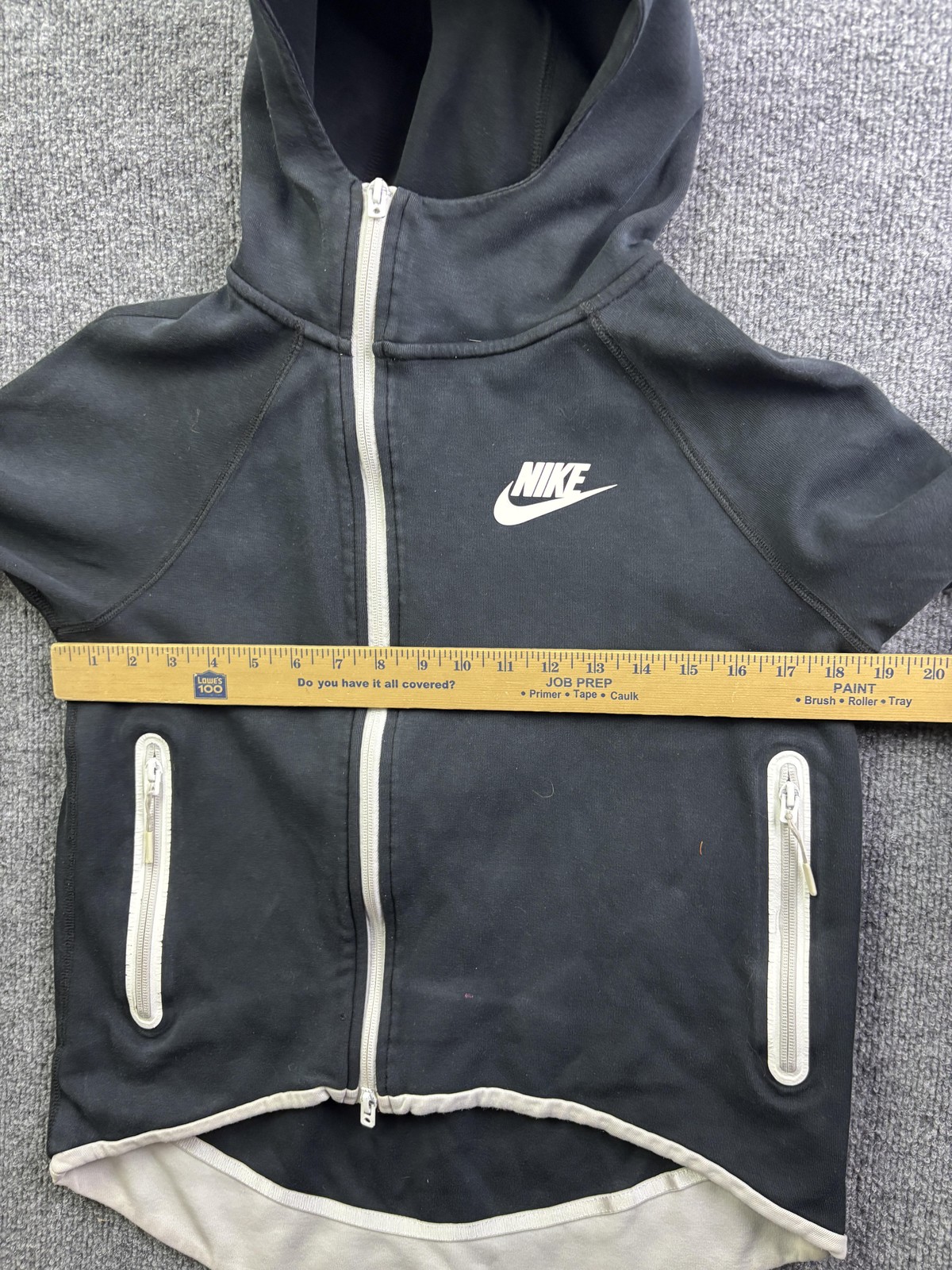 Nike Hoodie Womens XS Black Fleece Full Zip Swoosh Logo Zip Pockets High Low Hem