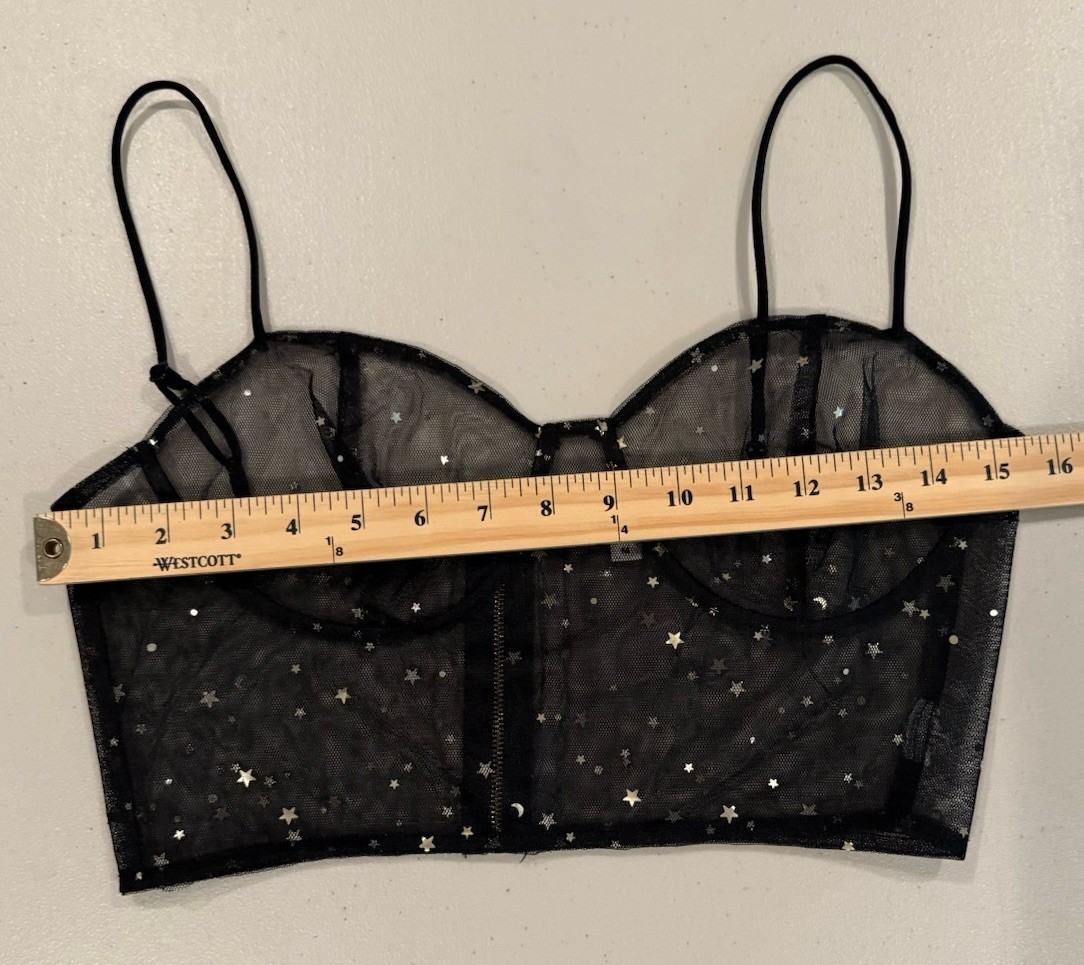Superdown Sheer Mesh Crop Top Womens Medium Celestial Festival Y2K Stars Moons