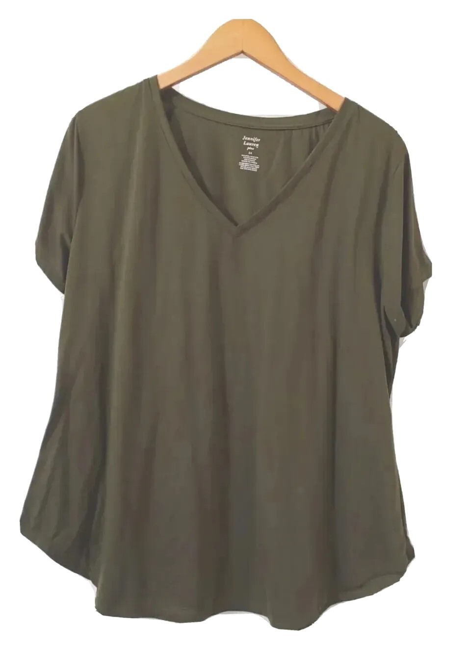 Jennifer Lauren Top Womens 2X Pullover Tunic Green Cap Sleeve V-Neck Stretch