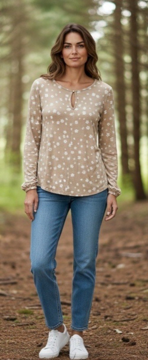 Liz Claiborne Petite Gathered Sleeve Cuffs, Rayon Top, Floral, PS