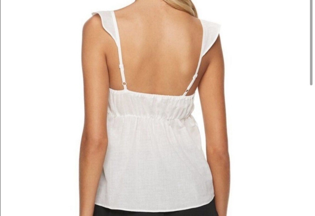 Candie’s Womens SZ L Tie-Front Ruffle Strap White Eyelet Babydoll Top New w Tag
