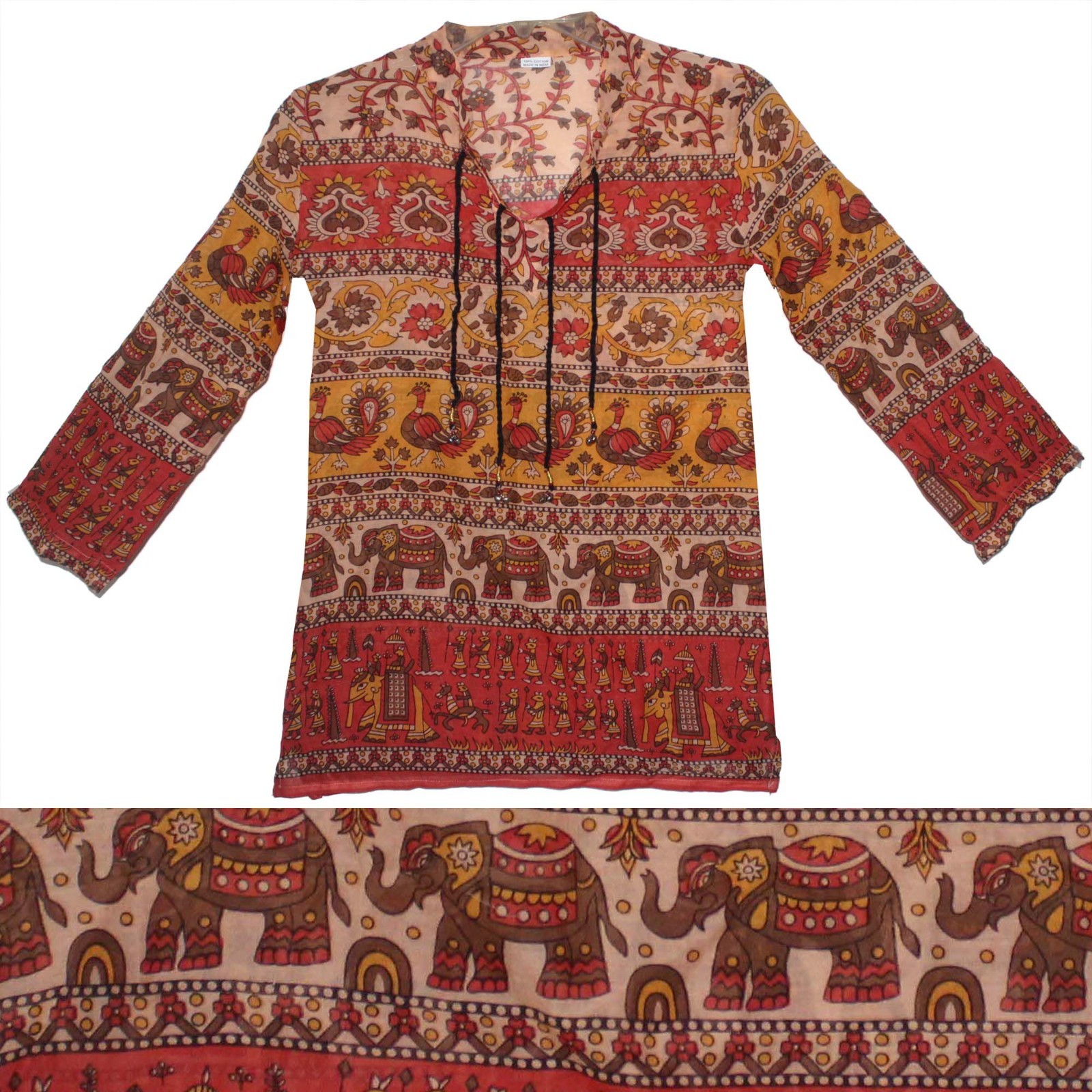 Indian Cotton Ethnic Top Blouse Tunic Women Hippie Blusa Boho Gypsy Dress Retro