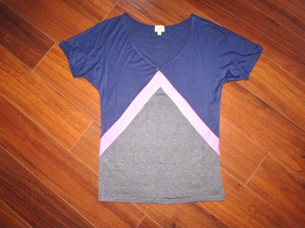 ELLA MOSS Anthropologie ~ Size XS ~ Cheveron Stripe Roll Sleeve Rayon T-Shirt 04