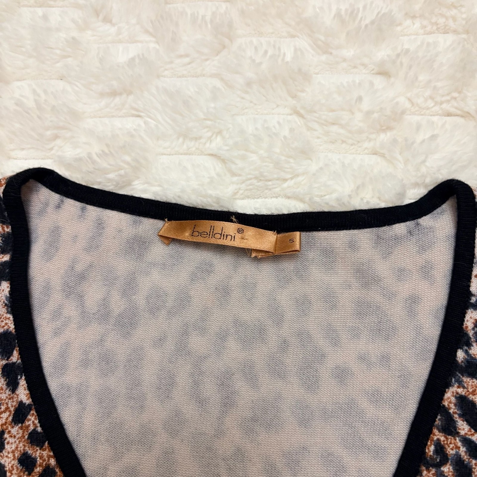 Belldini Leopard Print V-Neck Ribbed Knit Tank Top