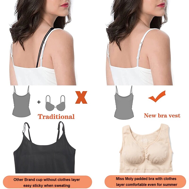 Women Built in Bra Cami Vest Camisole Tank Top Shaper Tummy Control Underwear