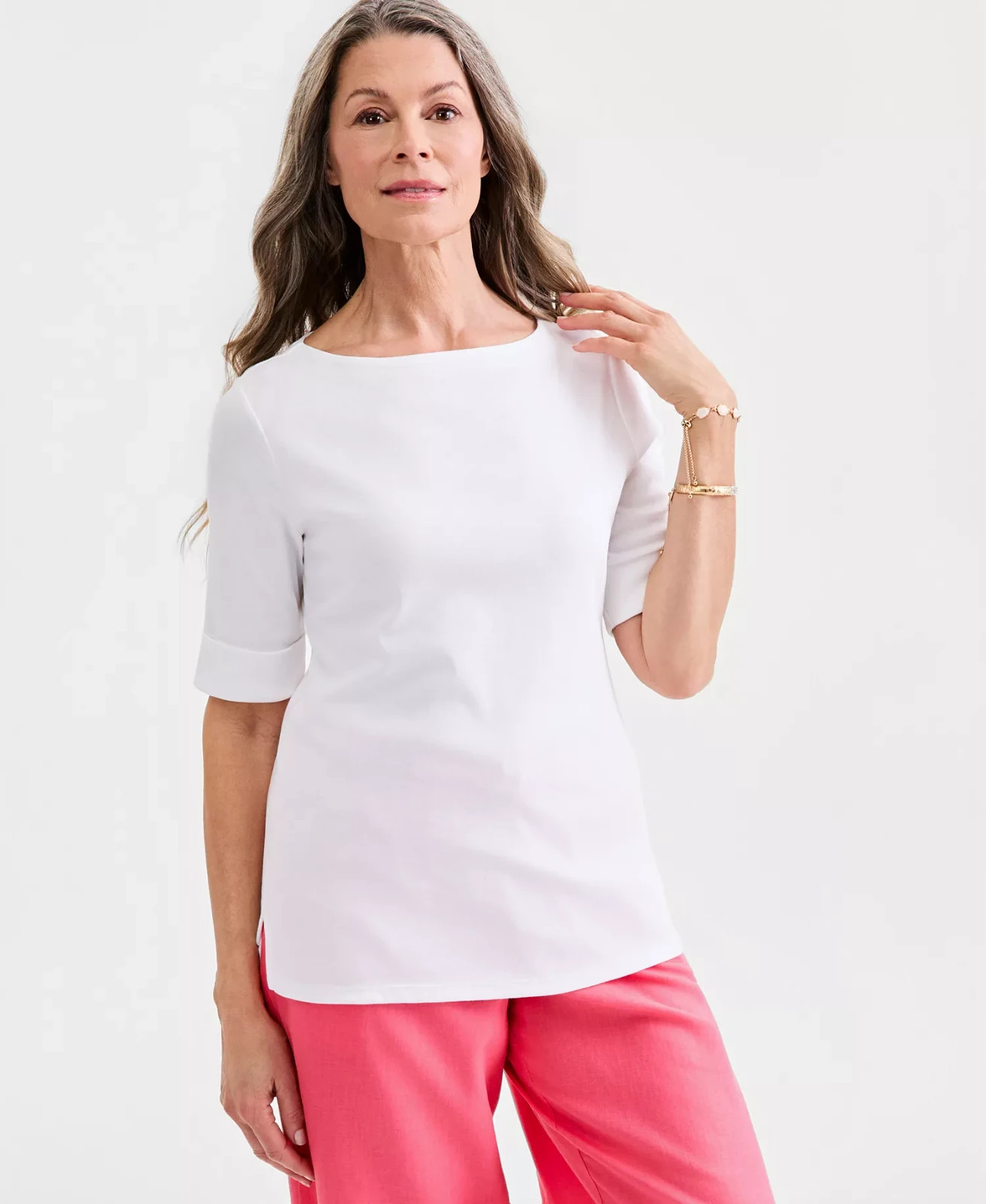 NWT LOT OF 2 MACY’S STYLE & CO. ELBOW/3/4 SLEEVE TOPS WHITE/BLUE LARGE