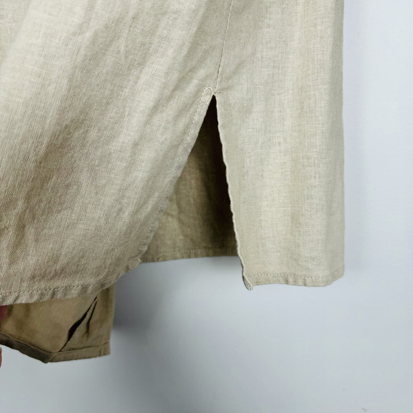 Peck and Peck Womens Linen Blend Tunic Top Sz L Henley 3/4 Sleeves Large Buttons