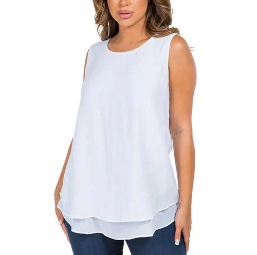 Cristina B Womens Top Small Size White Sleeveless Viscose Polyester Blouse Top