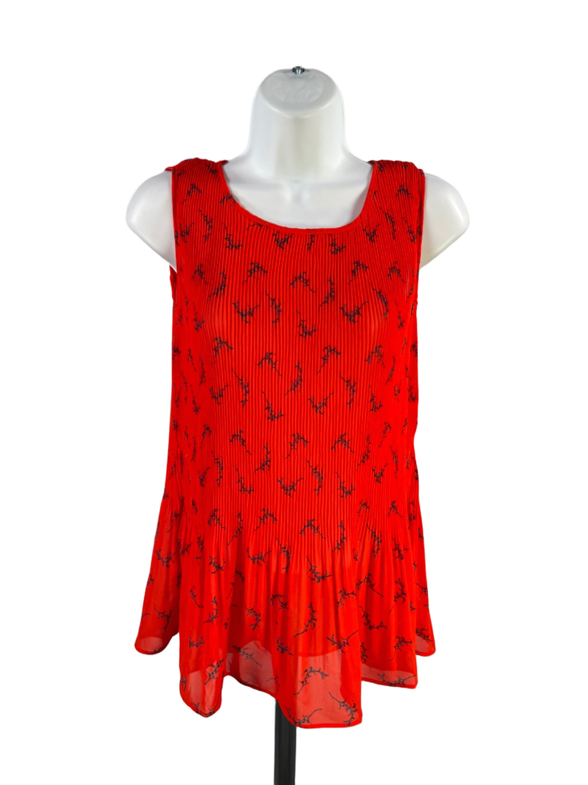 Rose + Olive Women’s Orange/Blue Floral Chiffon Pleated Sleeveless Blouse – S