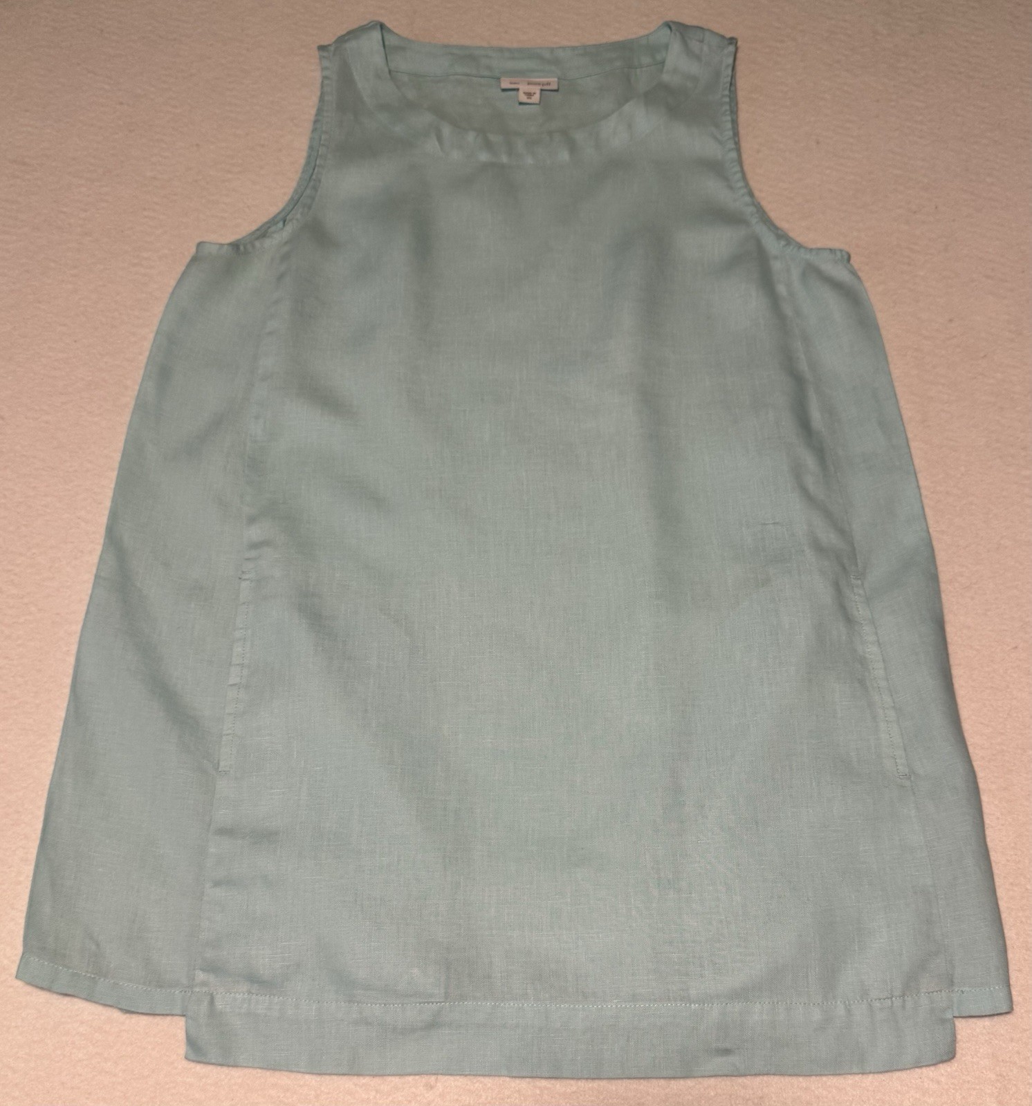 Pure Jill XS Tunic Top/Mini Dress 100% Linen Sleeveless Pockets Coastal Blue EUC