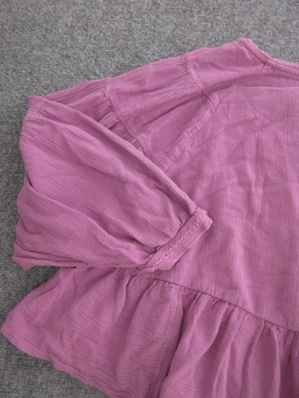 Free People Blouse Womens Small Purple Ruffle Hem Balloon Sleeve Scoop Neck Boho