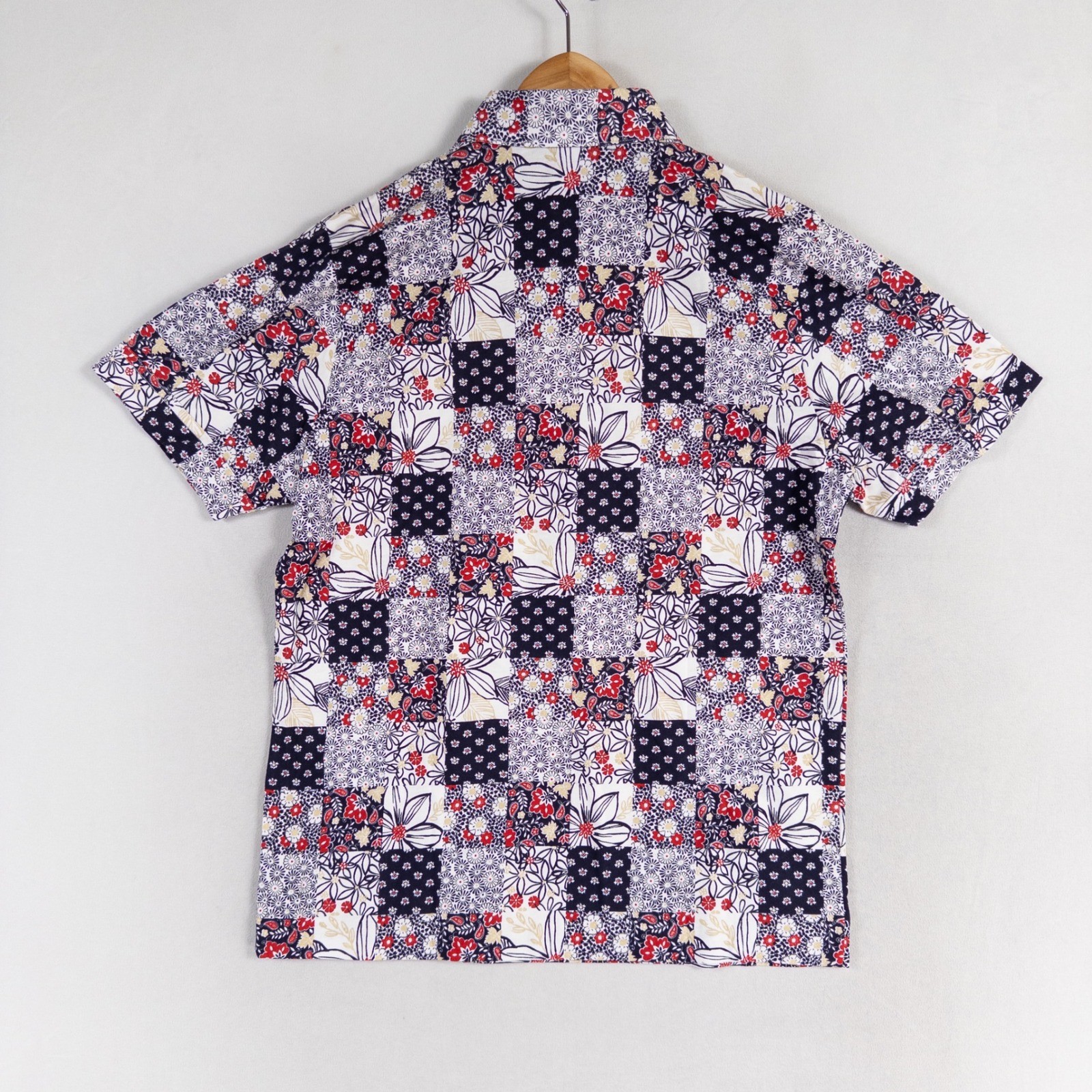 Leon Levin Polo Shirt Womens Small Navy Red White Patchwork Cotton Blend New