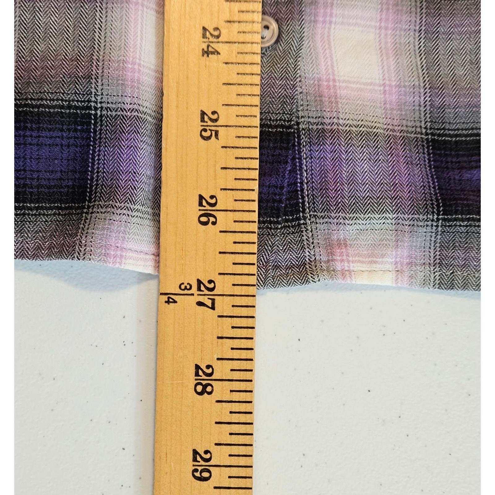 Vince Women’s Small Plaid Button Front Roll Tab Shirt Purple Gray Pink
