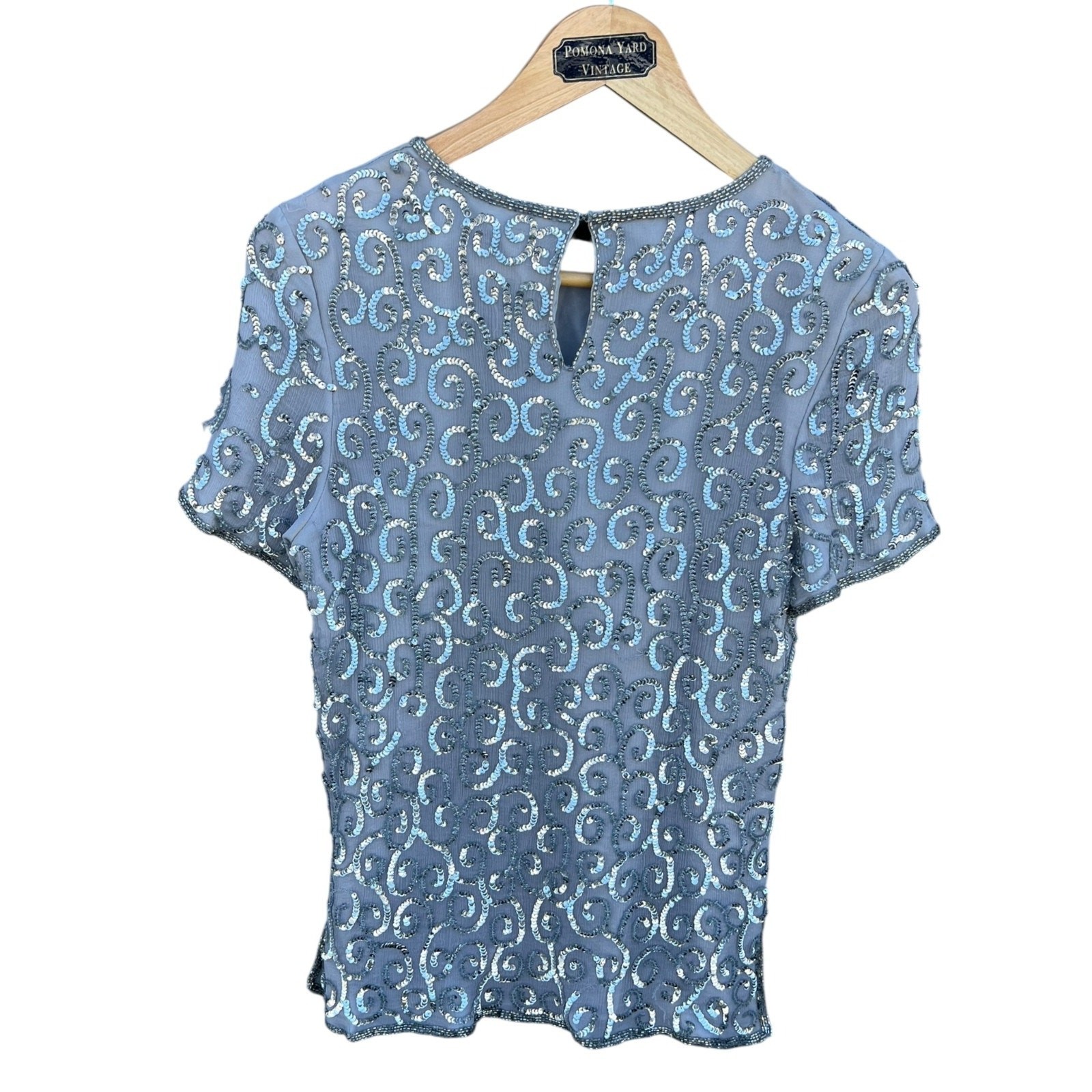 Joseph Le Bon Women’s Gray Silver Glitter Sequin Blouse Size Petite 8