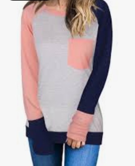 Long sleeve Color Block Shirt White Blue And Pink Small