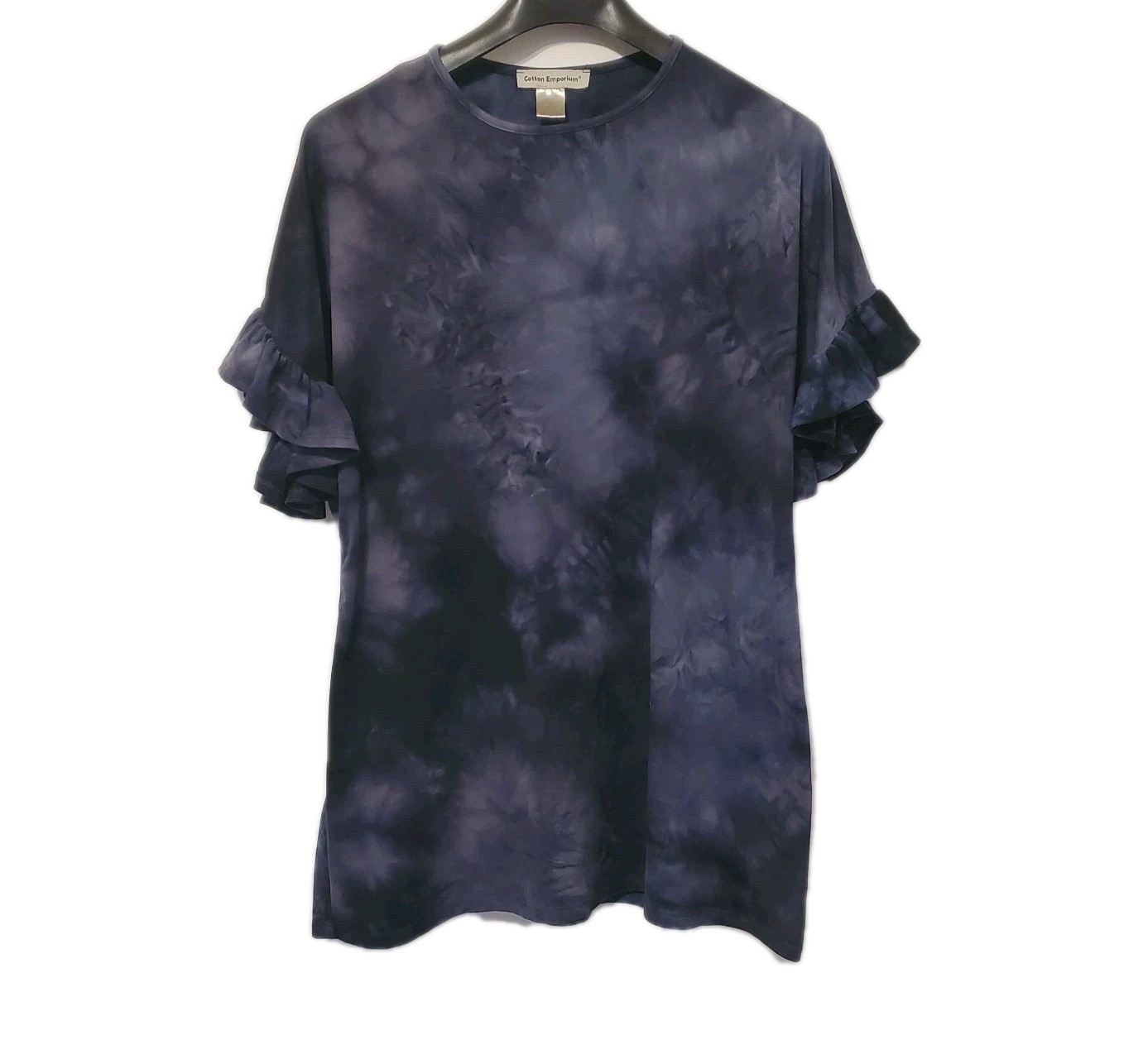 Cotton Emporium Dark Blue Monochrome Tie Dye Ruffle Sleeve Tee Shirt XL