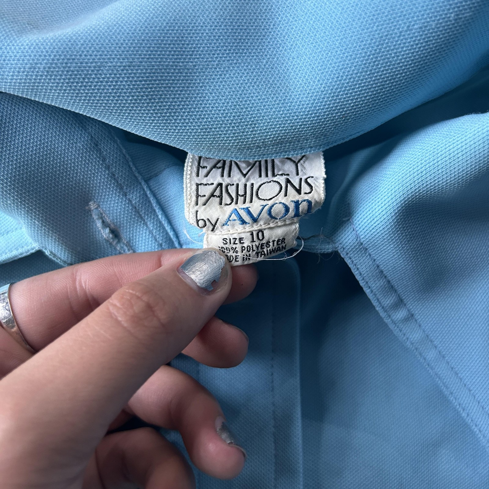 Vintage Family Fashions By Avon Blouse Womens 10 Blue Knit Button Front Top