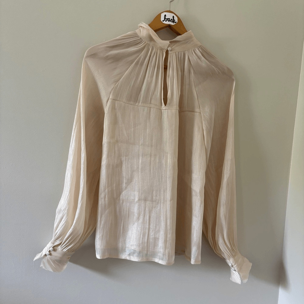 Blu Pepper S Shimmery Cream Champagne Blouse Sweetheart Sheer Imperial Preppy