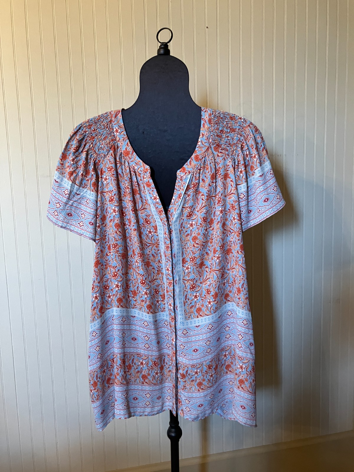 ROSE + OLIVE~ 2X~Blue/Rust Romantic Cottagecore Floral~Chiffon Tunic BOHO Blouse
