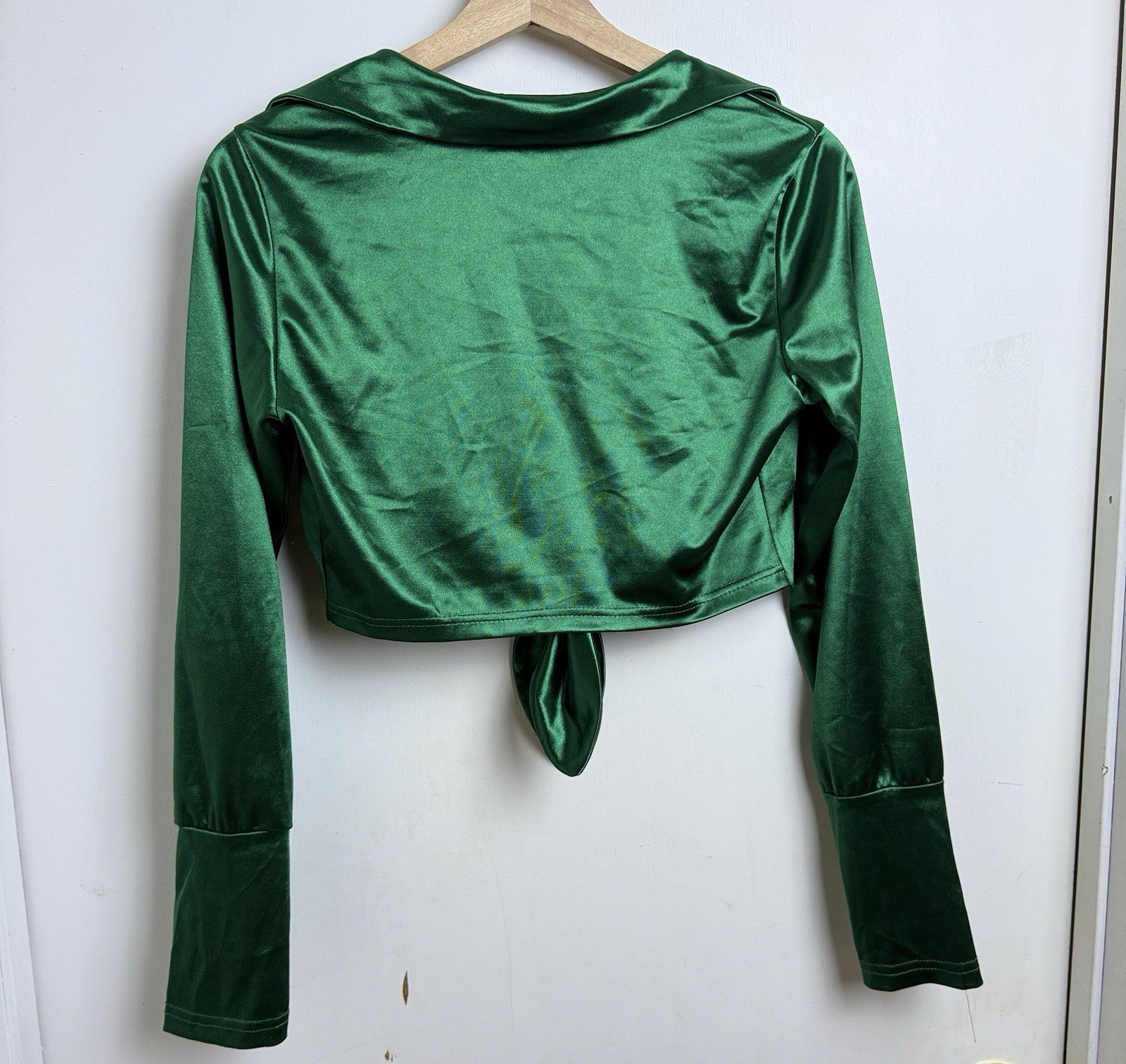Satin Tie Front Crop Top Kelly Green Size Small Coachella Rave Disco Retro Chic