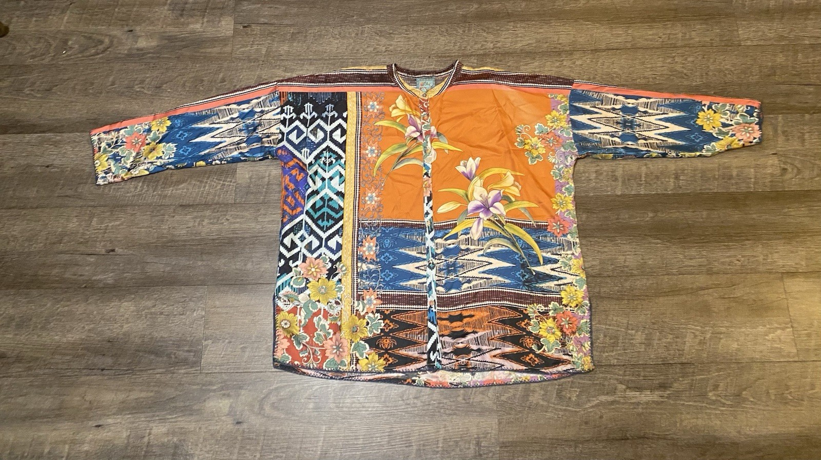 JOHNNY WAS Allie Silk Button Down Blouse Oversized Tunic BOHO Floral M