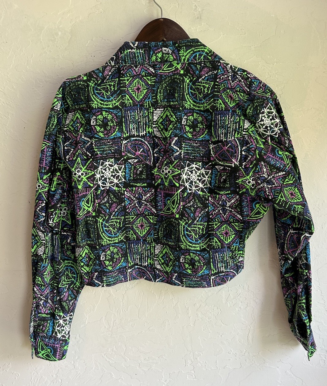 Vintage Banjo Dallas Cropped Button Up Top M Neon Maximalist Rave Grunge 80s 90s