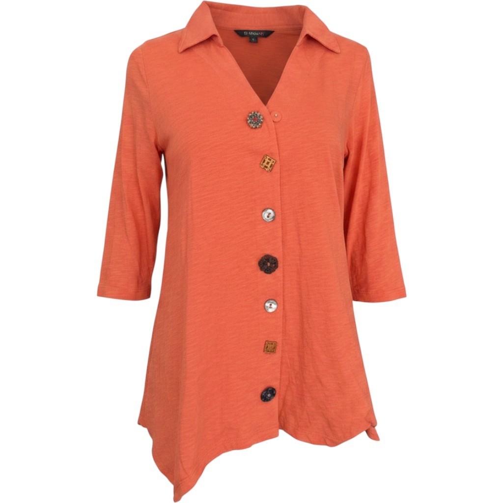 Soft Surroundings Danielle Jersey Tunic Top XS Coral Button Detail