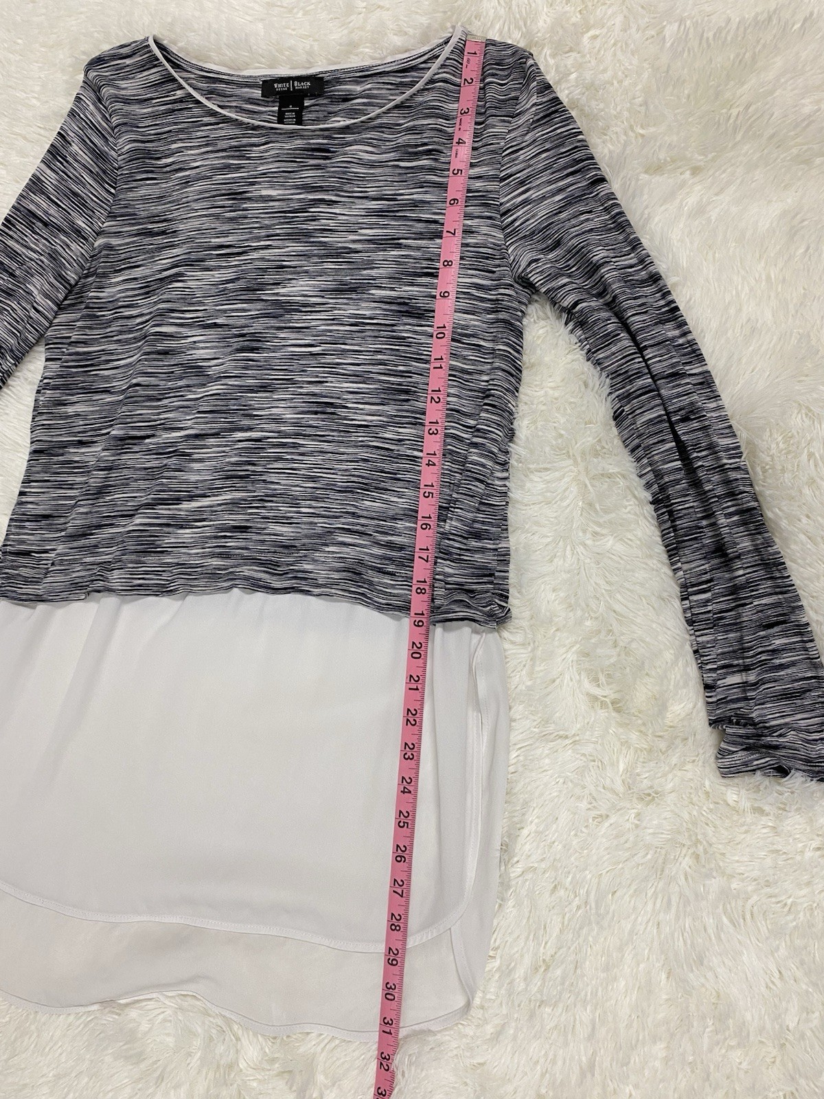 White House Black Market Black & Gray Layered Space-Dye Long Sleeve Top, Small