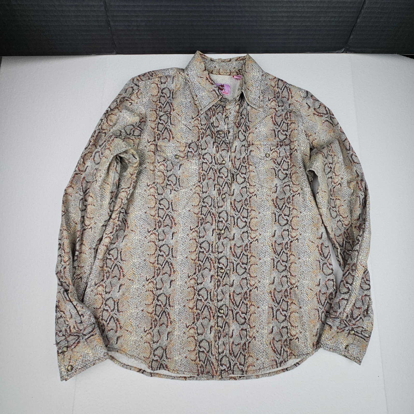 Wired Heart Western Snakeskin Pearl Snap Shirt Cotton Boho Indie Sleaze Large