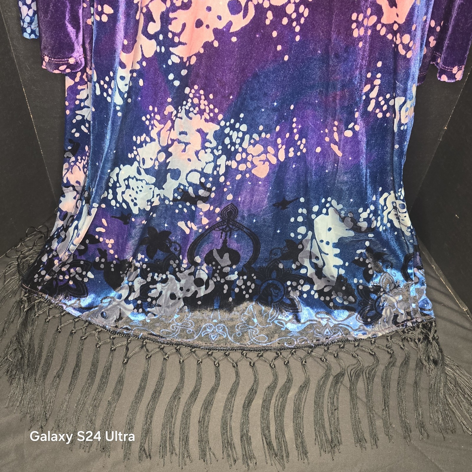 Disney Aladdin Velvet Burnout Fringe Kimono Size S/M purple blue ombre RARE VTG