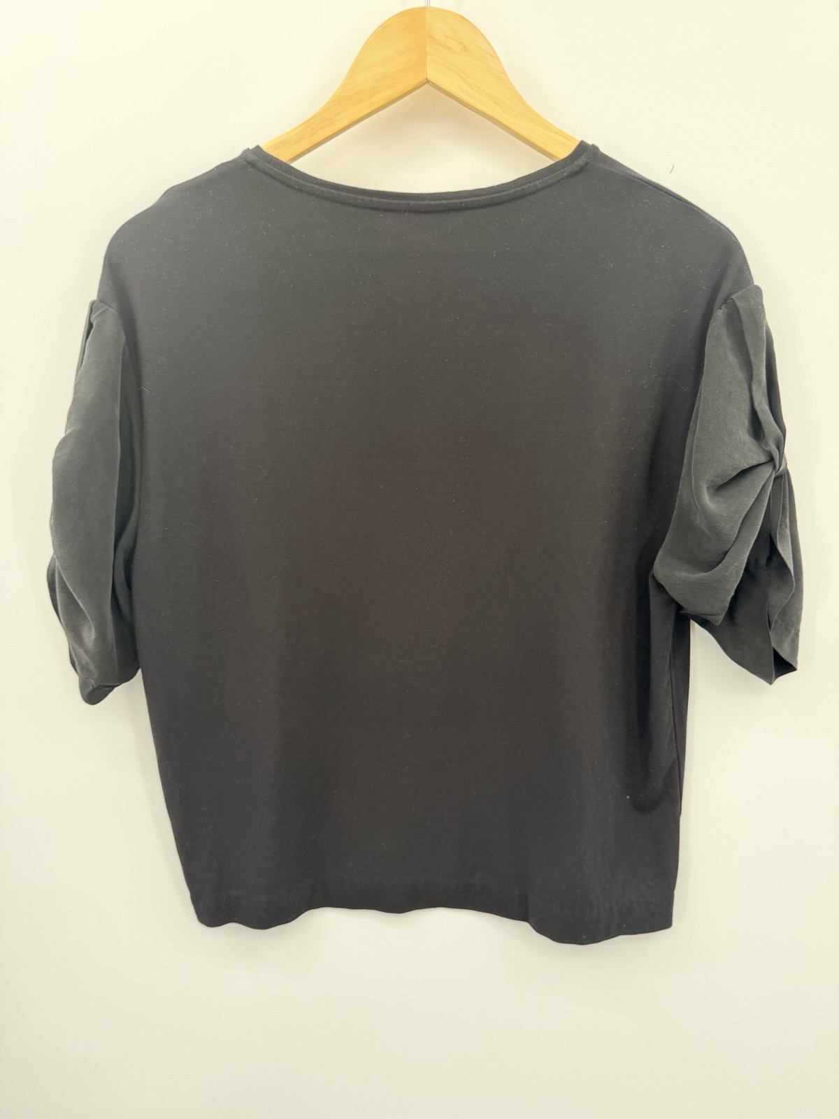 COS Black XS UNIQUE Boxy Short Sleeve Top Silk Tied Up Sleeves Minimalist Chic