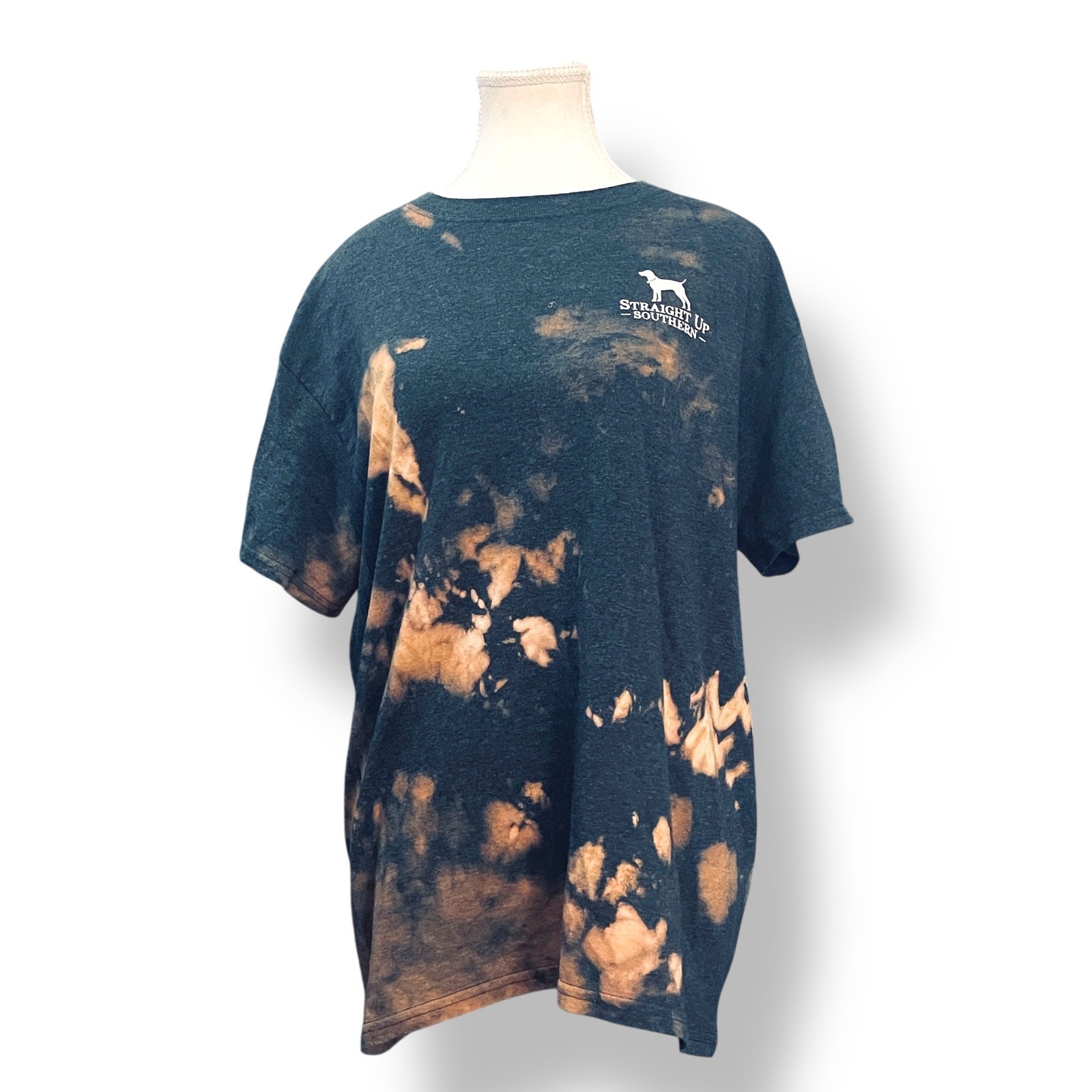 Straight Up Southern T-Shirt Size M Charcoal Bleach Wash USA Flag Lab Dog Tee