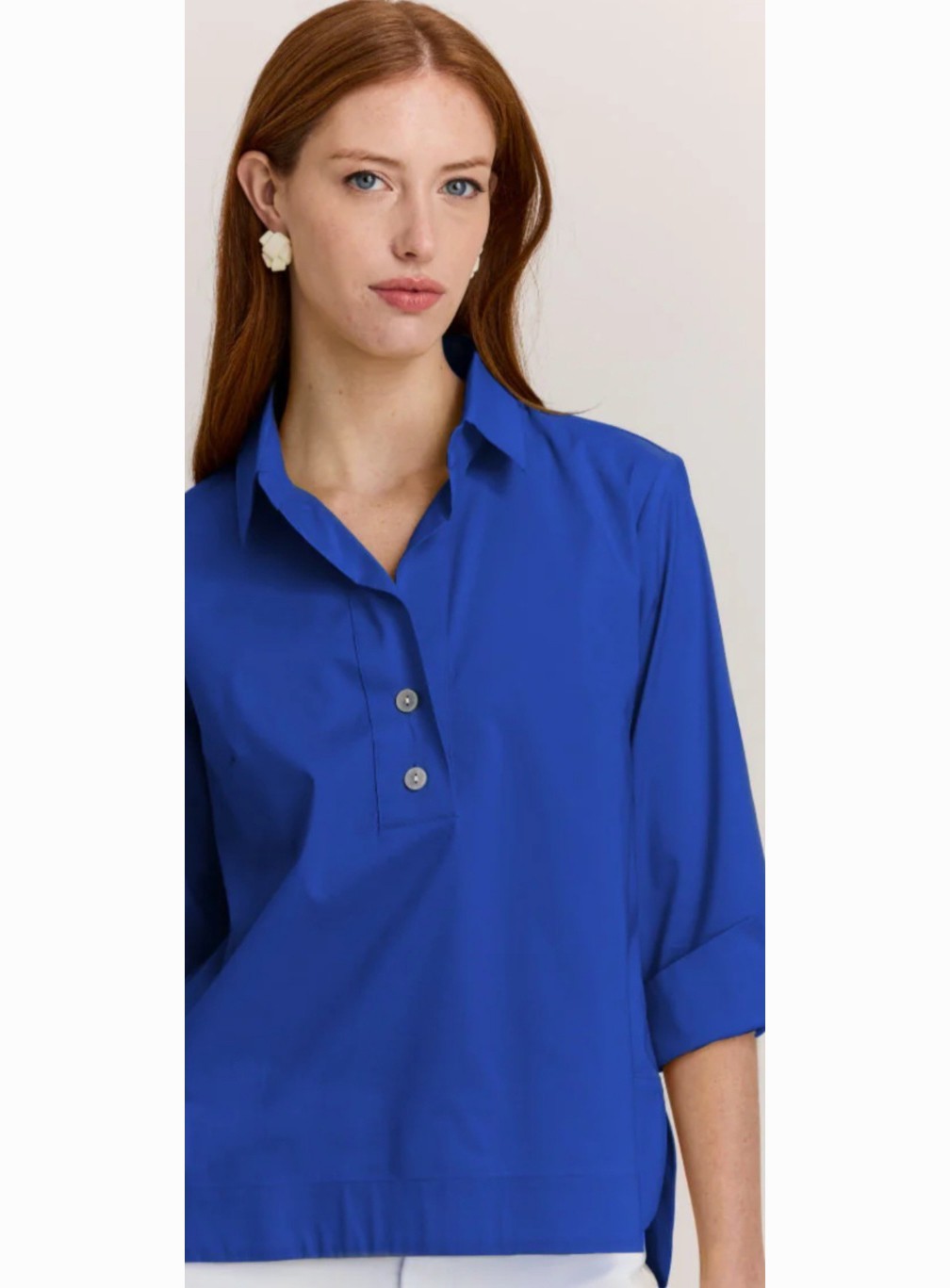 Hinson Wu Aileen 3/4 Sleeve Button Back Top Lapis Blue size Medium
