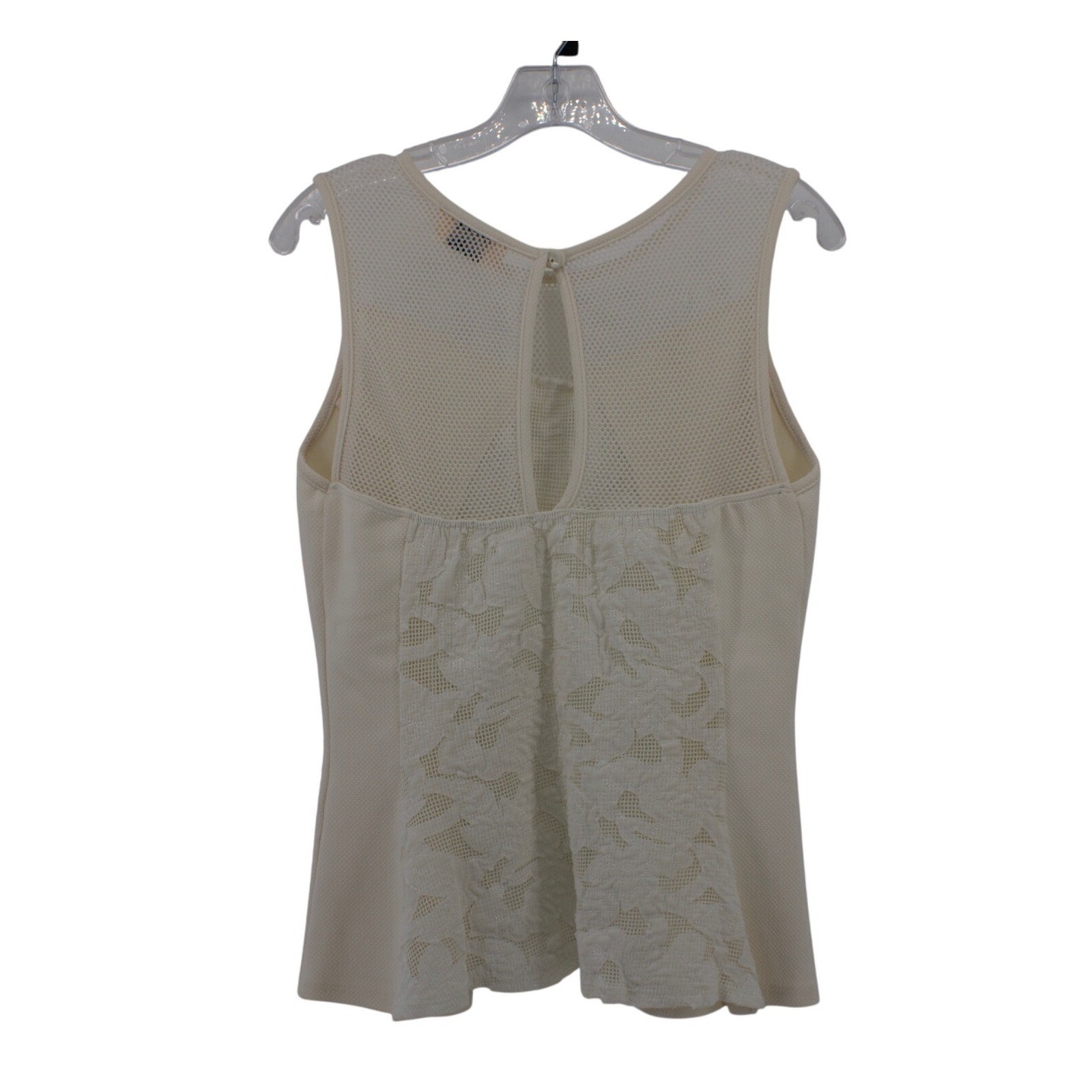 Joompy Tank Top Womens Large Cream Floral Lace Mesh Keyhole Peplum EW08238