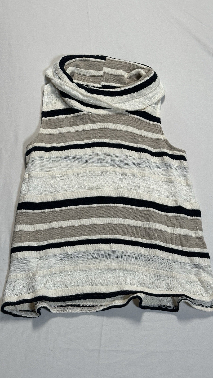 dolan Women’s S White Beige Black Striped Knit Cowl Neck Ruffle Tank Top