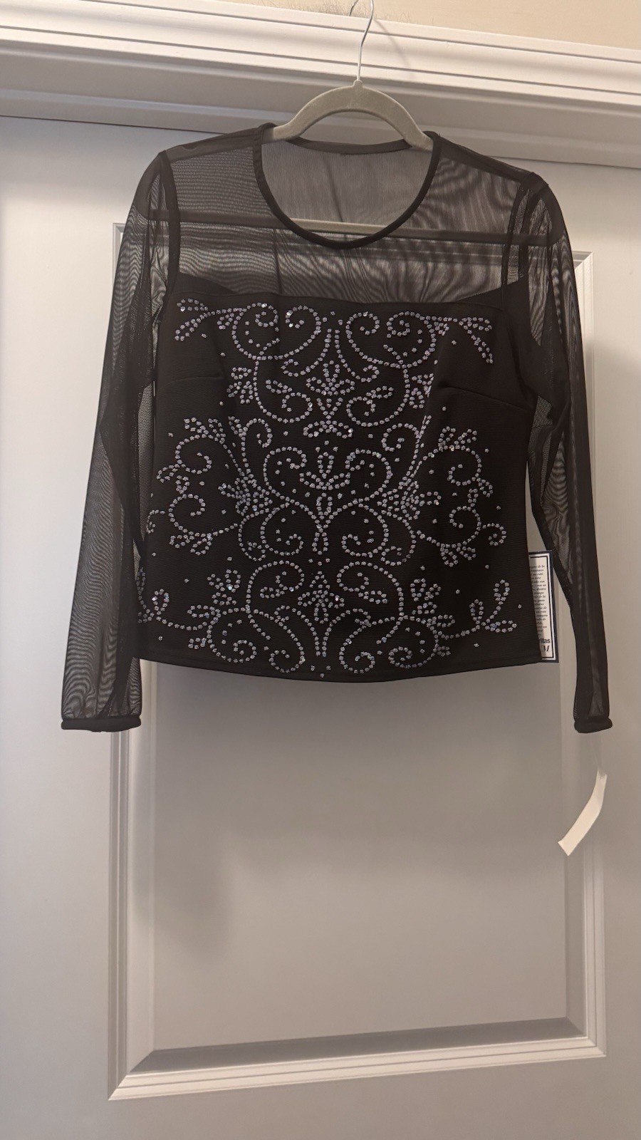 VTG Metaphor Raised Dots & Sequins Scroll Back Mesh Upper Top & Sleeves Medium