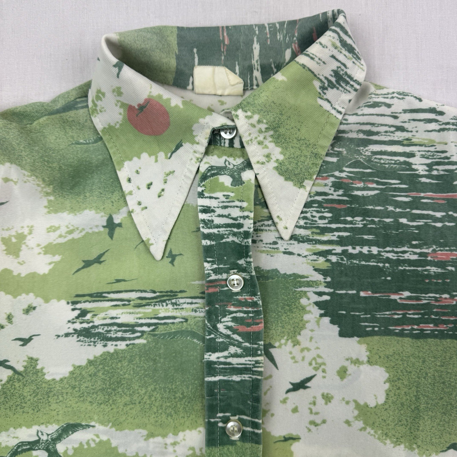 Vintage 60s 70s Printed Button Up Womens Small Mid Century Modern MCM Collared