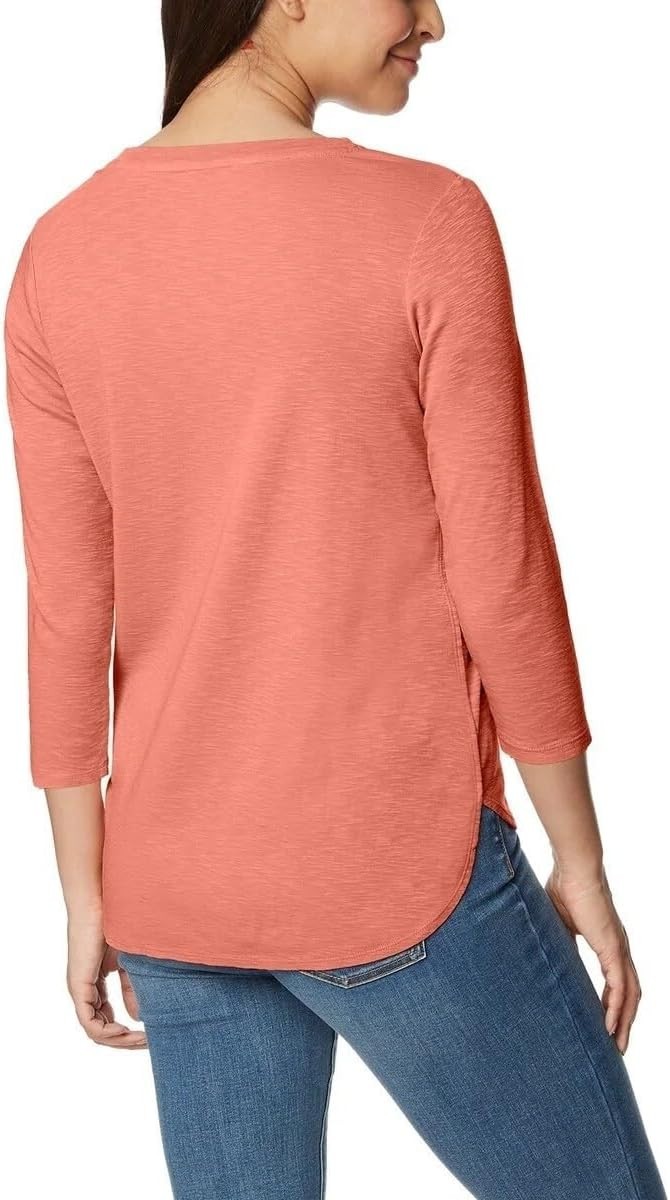KIRKLAND Signature Women’s 3/4 Sleeve Boatneck Cotton Slub Tee Shirt