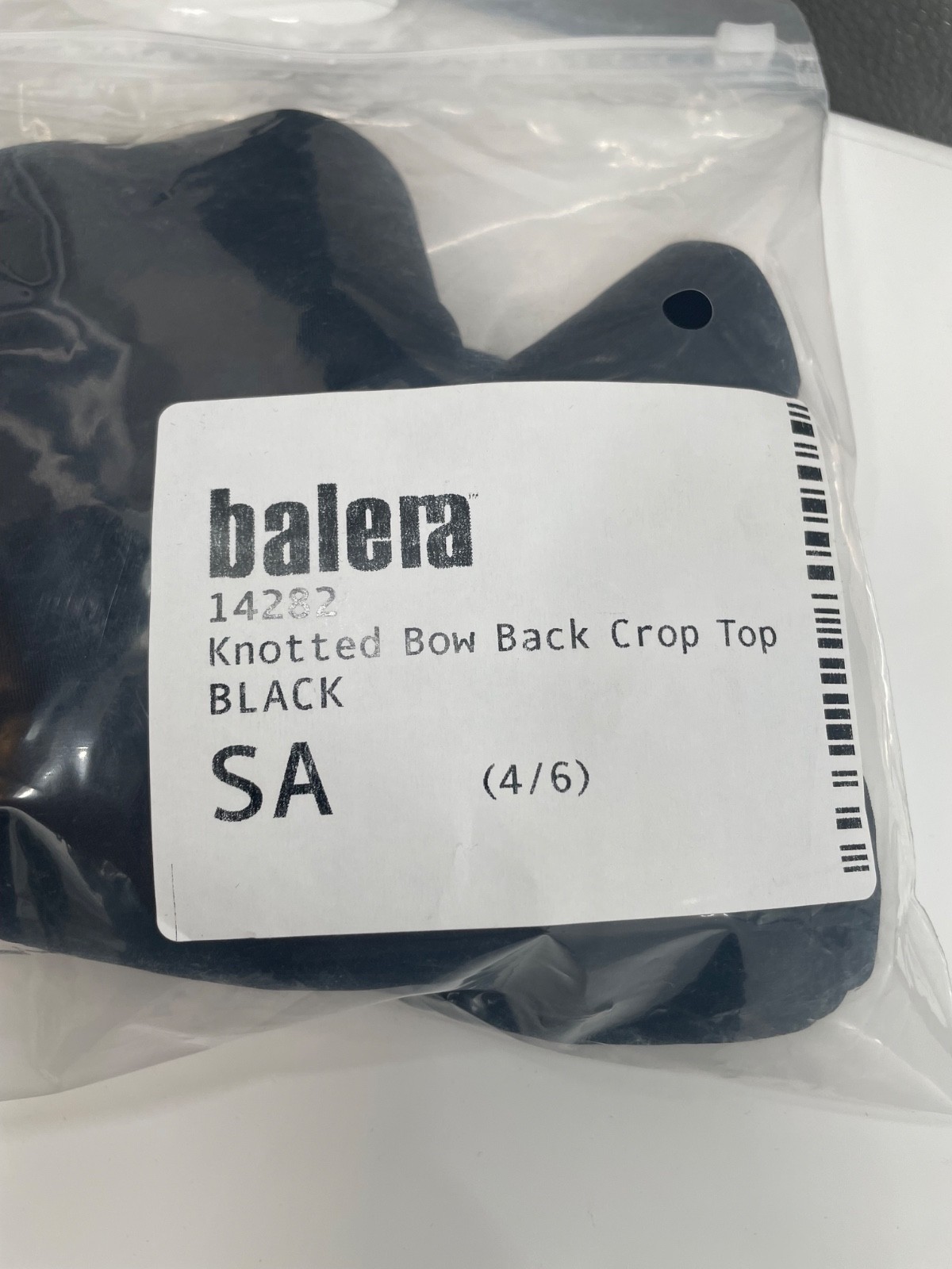 NWT Balera 14282 Knotted Bow Back Crop Top Women’s 4/6 Black Short Sleeve SA