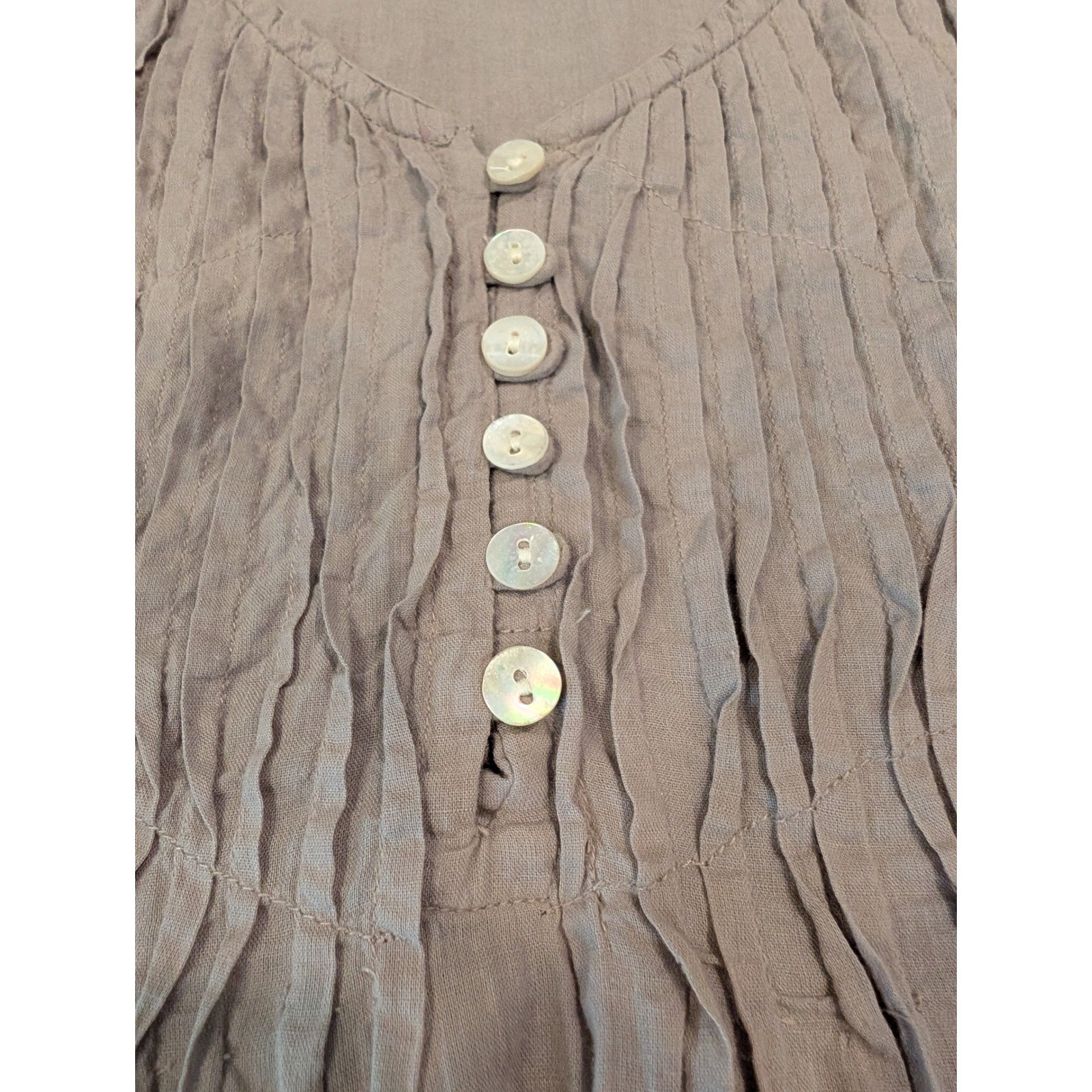 World Market Tunic Top Boho Embroidered Pintuck Cotton Taupe Grey Womens S/M