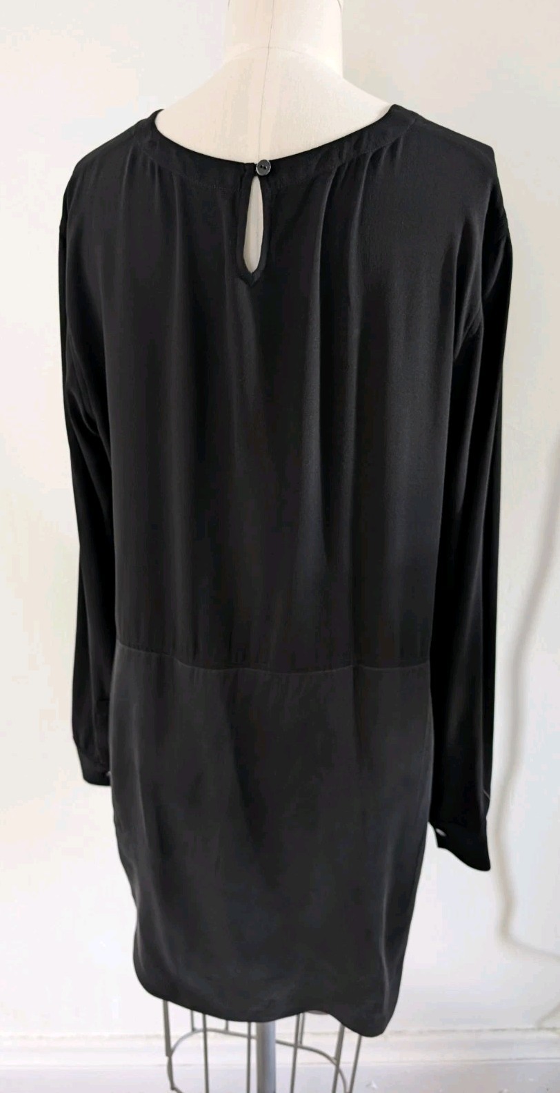 Eileen Fisher Silk Tunic Top Black Long Slv Silk Crepe & Satin Small READ