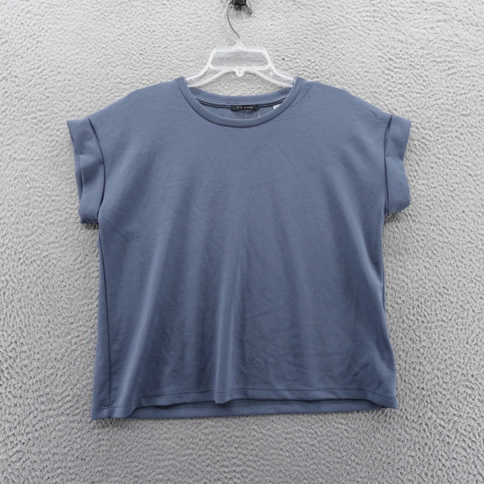T Tahari Women’s Blue Tencel Blend Short Sleeve Rolled Cuff TShirt XS NEW