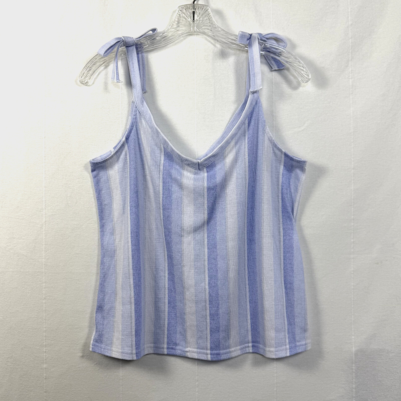Laura Ashley Tank Top Womens Sz S Blue Striped Relaxed Fit Tie Strap Woven Cami