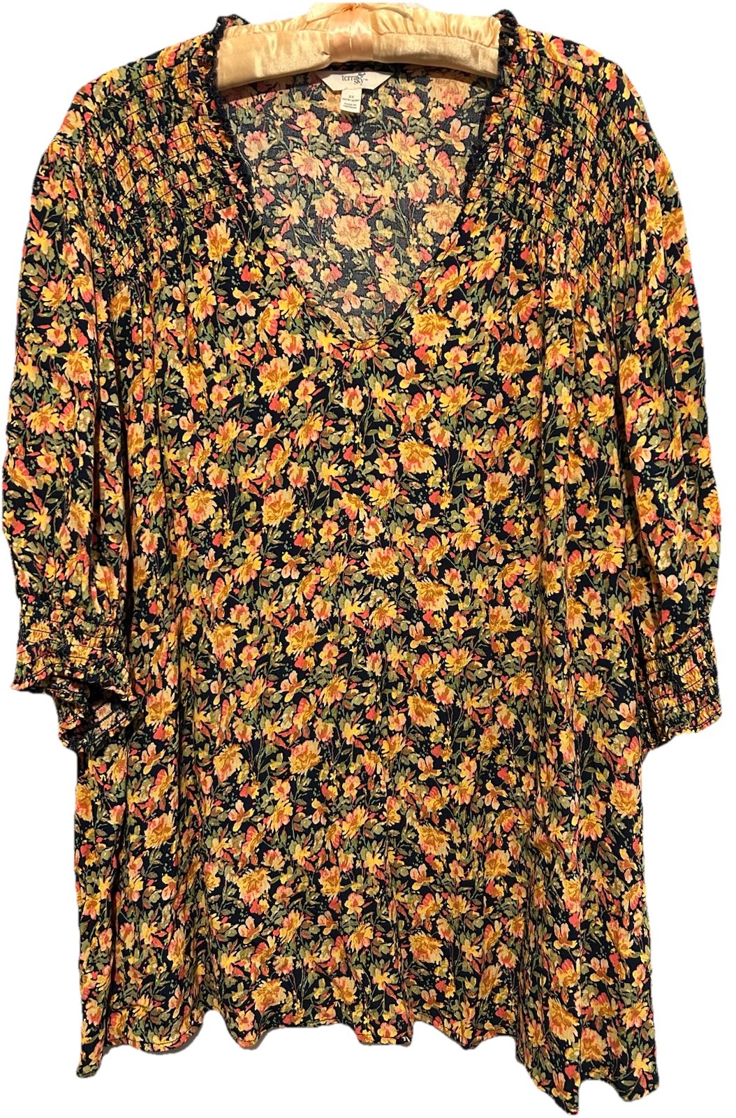 Terra & Sky Top 2X Floral Boho Hippie Cottagecore Coquette Shirt Blouse 20-22W